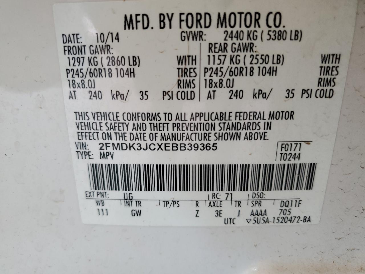 2014 Ford Edge Sel VIN: 2FMDK3JCXEBB39365 Lot: 80749075