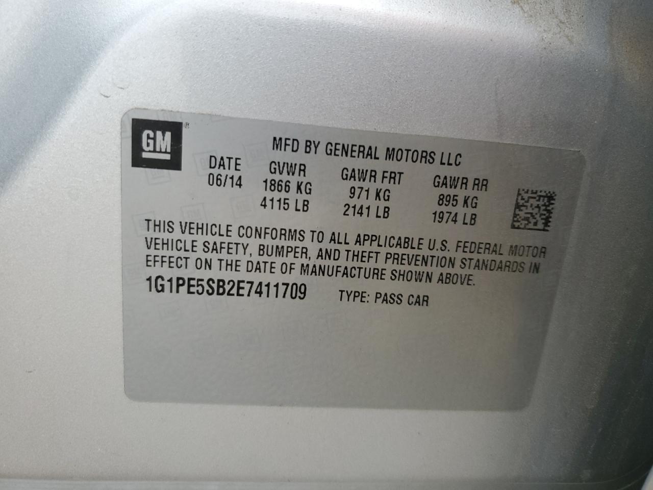 2014 Chevrolet Cruze Lt VIN: 1G1PE5SB2E7411709 Lot: 81602265