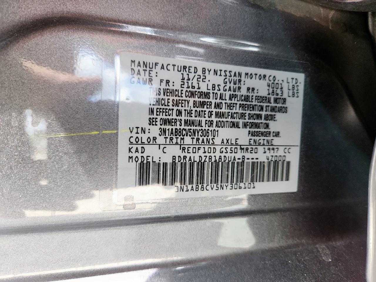 2022 Nissan Sentra Sv VIN: 3N1AB8CV5NY306101 Lot: 82134125