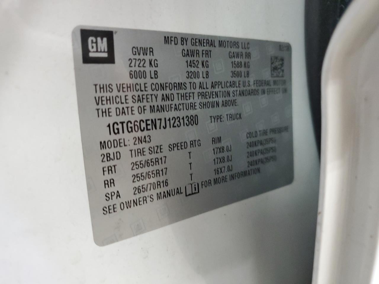 2018 GMC Canyon Sle VIN: 1GTG6CEN7J1231380 Lot: 81150945