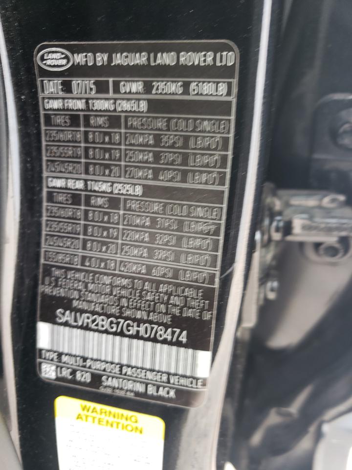 2016 Land Rover Range Rover Evoque Hse VIN: SALVR2BG7GH078474 Lot: 80966315
