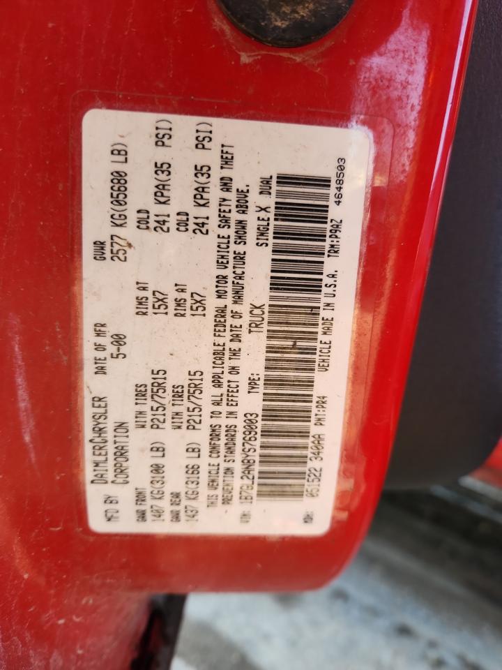 2000 Dodge Dakota Quad VIN: 1B7GL2AN8YS769003 Lot: 81145985