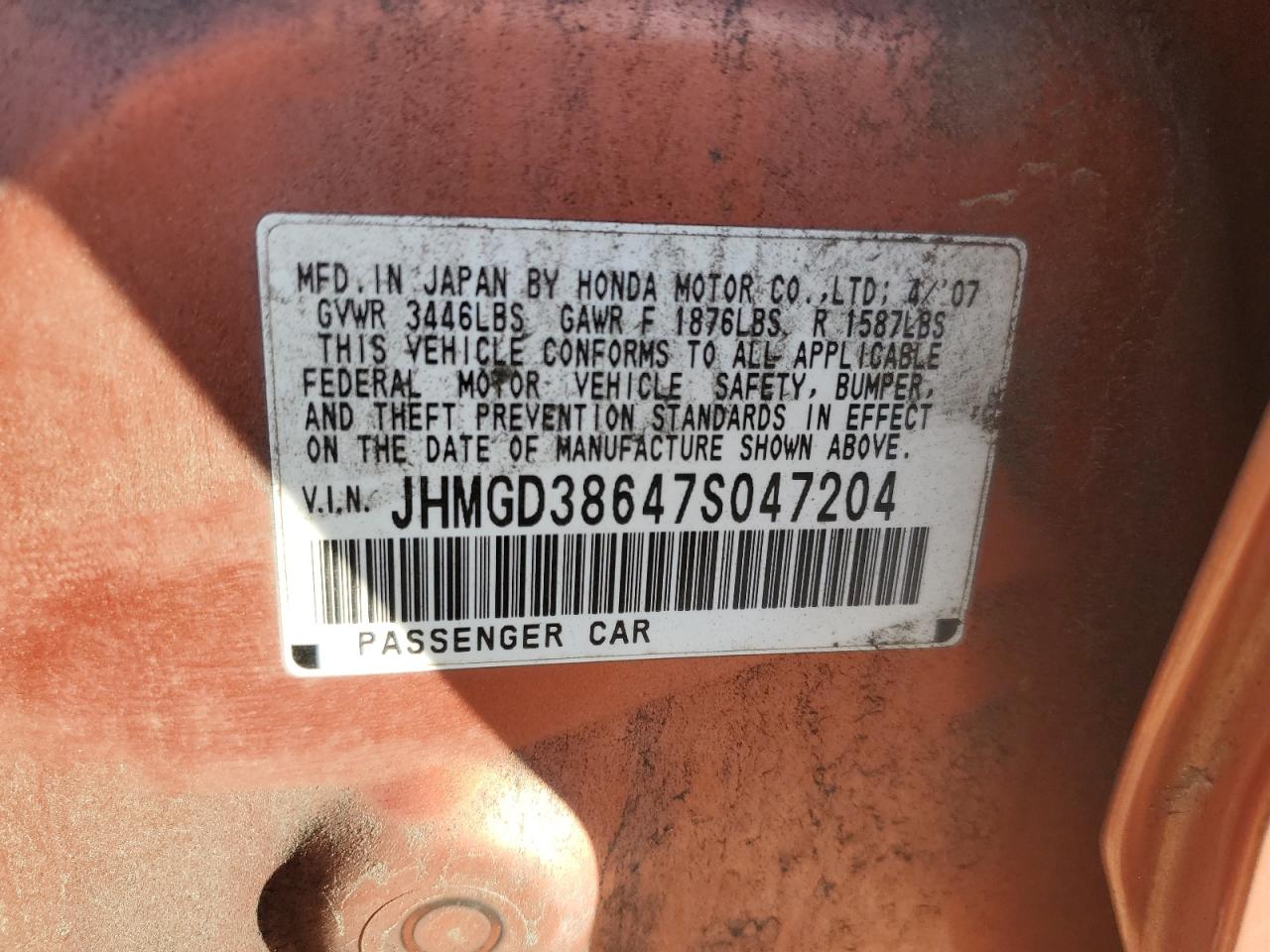 2007 Honda Fit S VIN: JHMGD38647S047204 Lot: 80232505