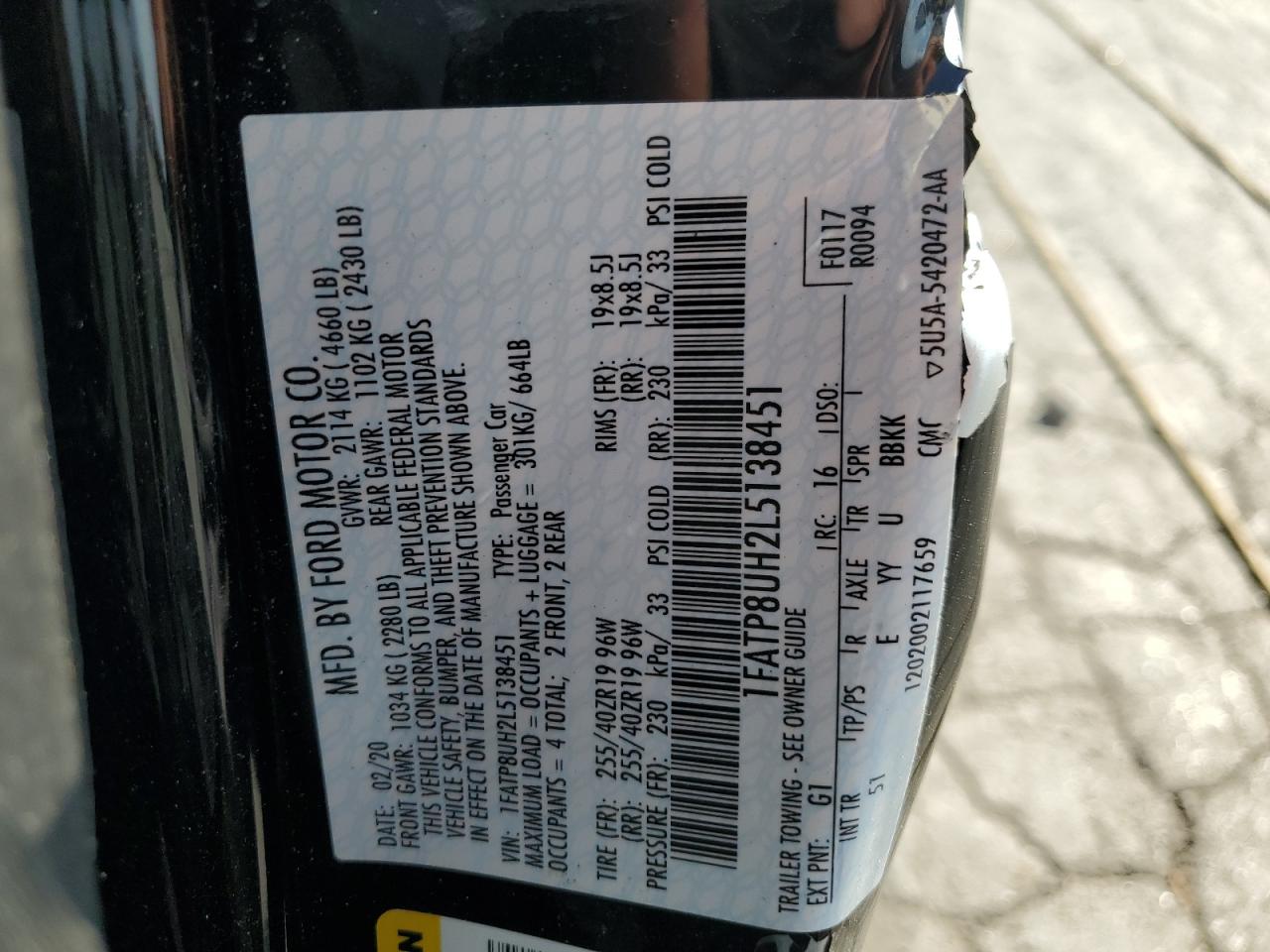 2020 Ford Mustang VIN: 1FATP8UH2L5138451 Lot: 80910295