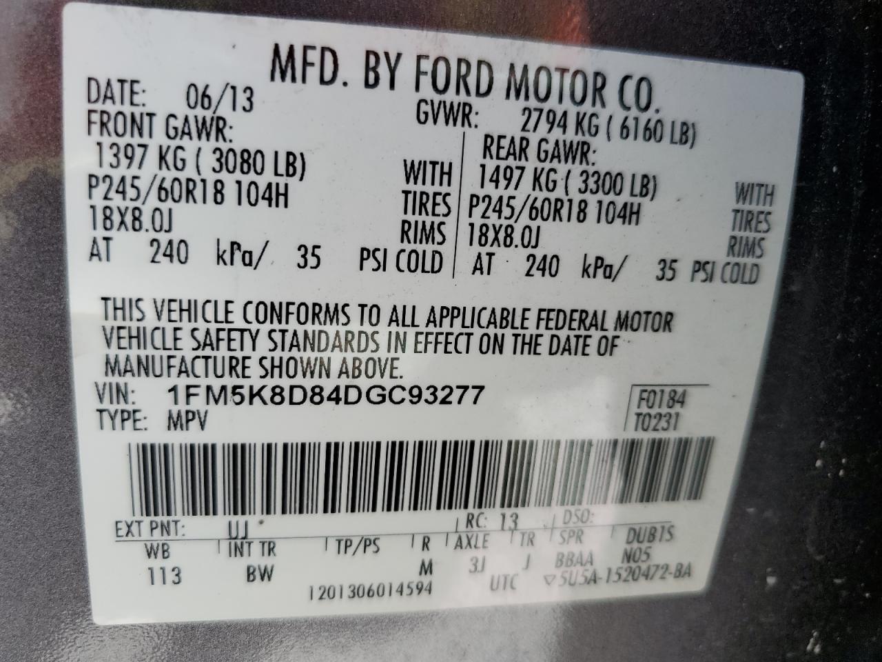 2013 Ford Explorer Xlt VIN: 1FM5K8D84DGC93277 Lot: 84211775