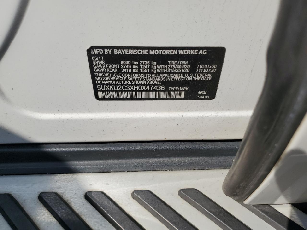 2017 BMW X6 xDrive35I VIN: 5UXKU2C3XH0X47436 Lot: 71995645
