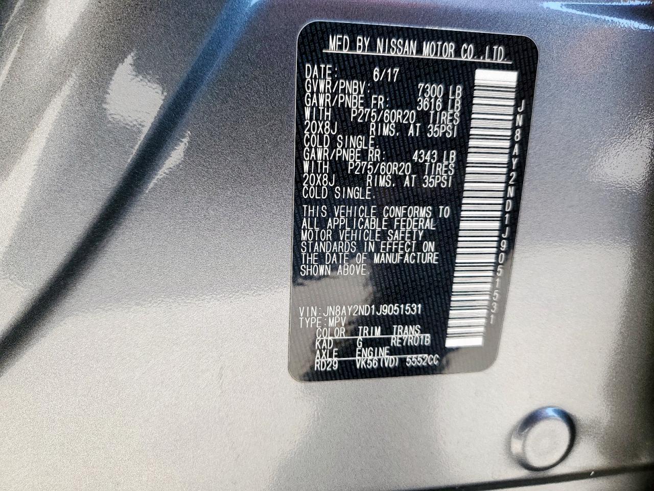 2018 Nissan Armada Sv VIN: JN8AY2ND1J9051531 Lot: 80286505