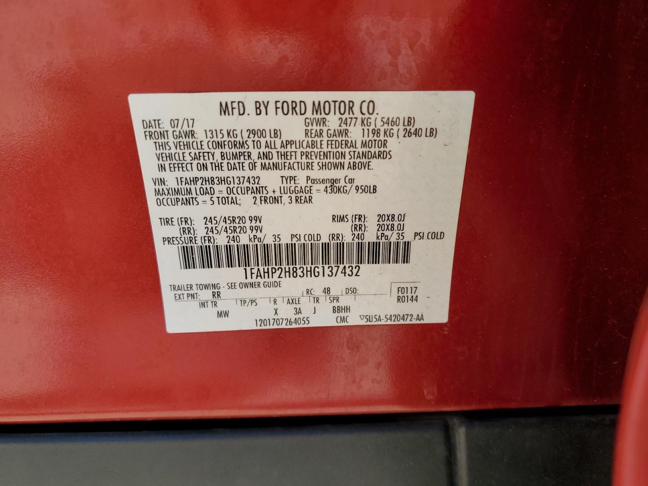 2017 Ford Taurus Sel VIN: 1FAHP2H83HG137432 Lot: 81087265