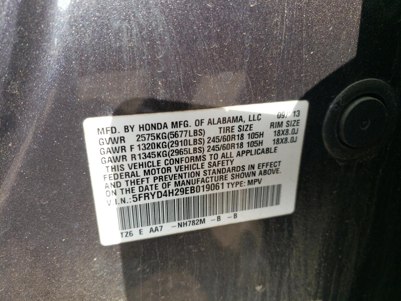 2014 Acura Mdx VIN: 5FRYD4H29EB019061 Lot: 71962425