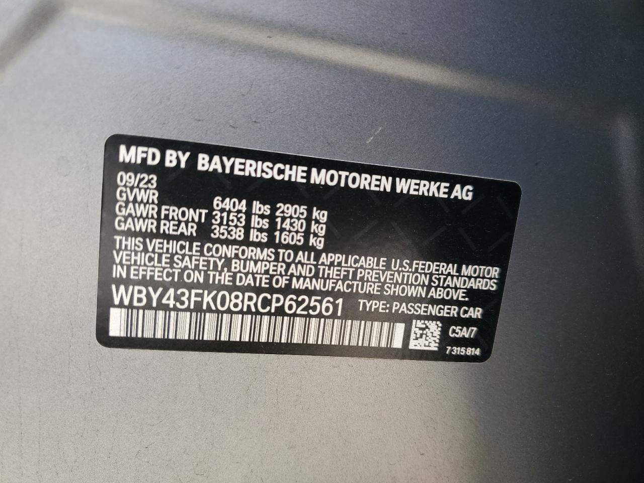 2024 BMW I5 M60 VIN: WBY43FK08RCP62561 Lot: 71552415