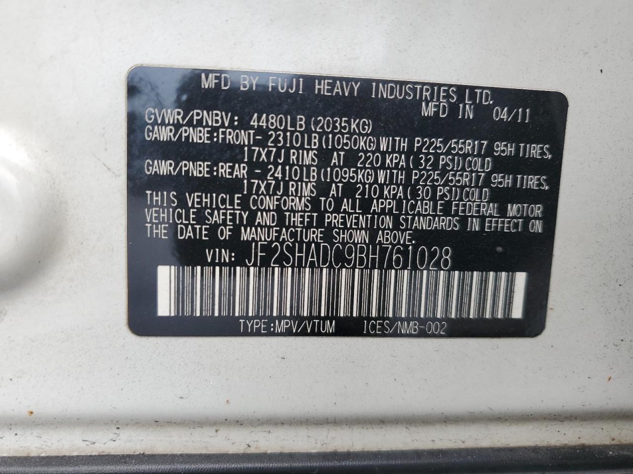 2011 Subaru Forester 2.5X Premium VIN: JF2SHADC9BH761028 Lot: 80945125