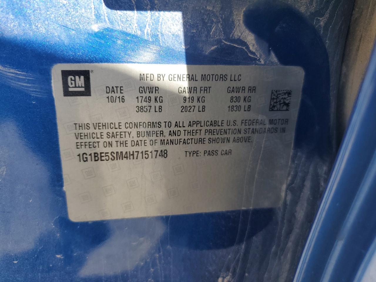 2017 Chevrolet Cruze Lt VIN: 1G1BE5SM4H7151748 Lot: 84393885