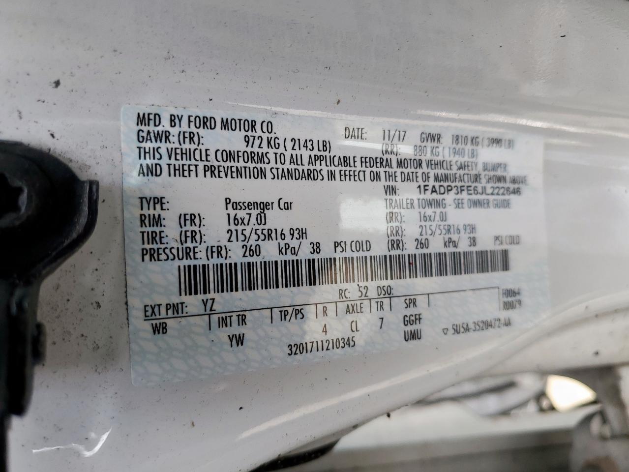 2018 Ford Focus Se VIN: 1FADP3FE6JL222646 Lot: 81675175