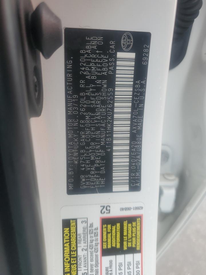 2019 Toyota Camry L VIN: 4T1B11HK2KU762559 Lot: 81547745