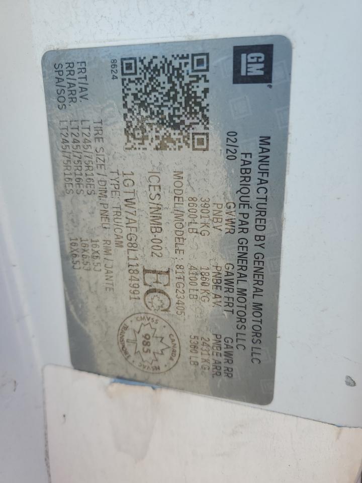 2020 GMC Savana G2500 VIN: 1GTW7AFG8L1184991 Lot: 71905485