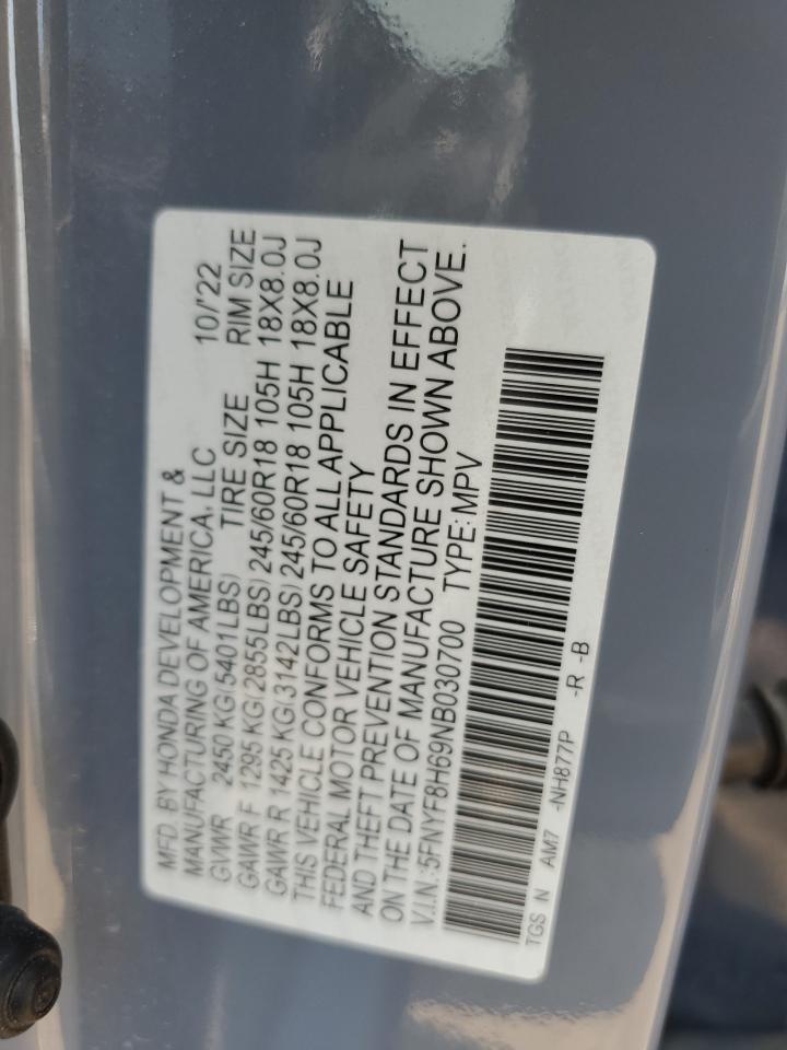 2022 Honda Passport Trail Sport VIN: 5FNYF8H69NB030700 Lot: 71645575