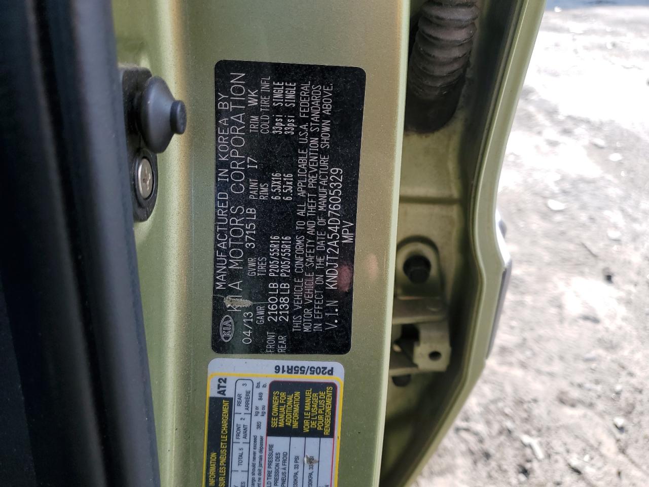 2013 Kia Soul VIN: KNDJT2A54D7605329 Lot: 71671065