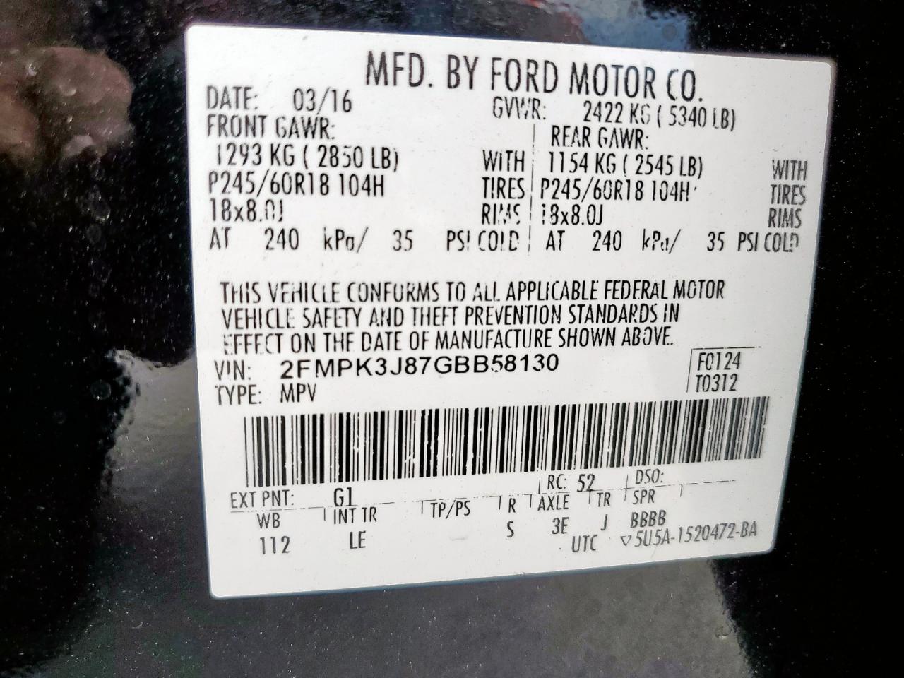 2016 Ford Edge Sel VIN: 2FMPK3J87GBB58130 Lot: 81393765