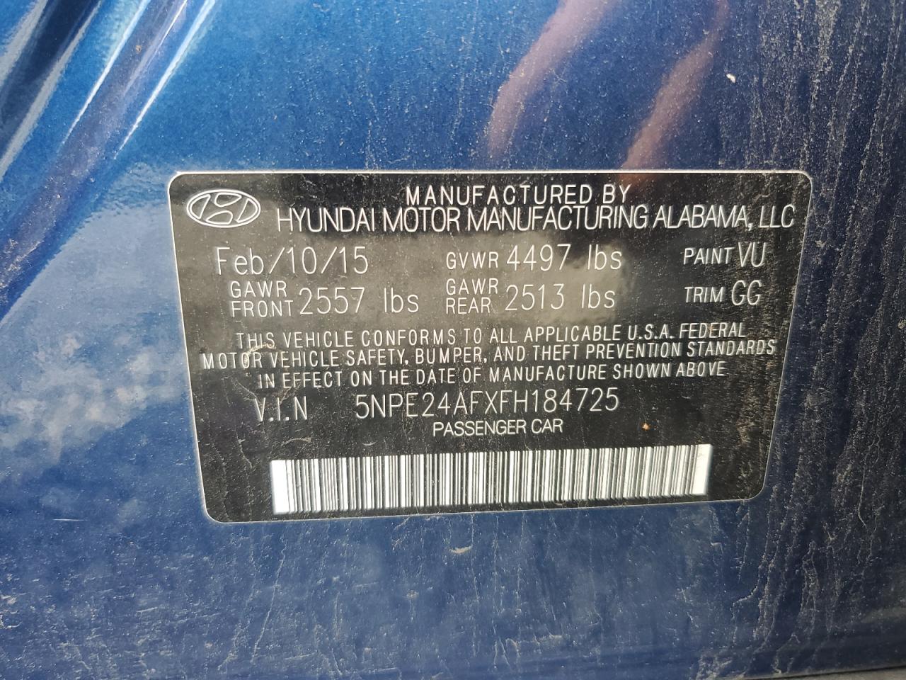 2015 Hyundai Sonata Se VIN: 5NPE24AFXFH184725 Lot: 84213345