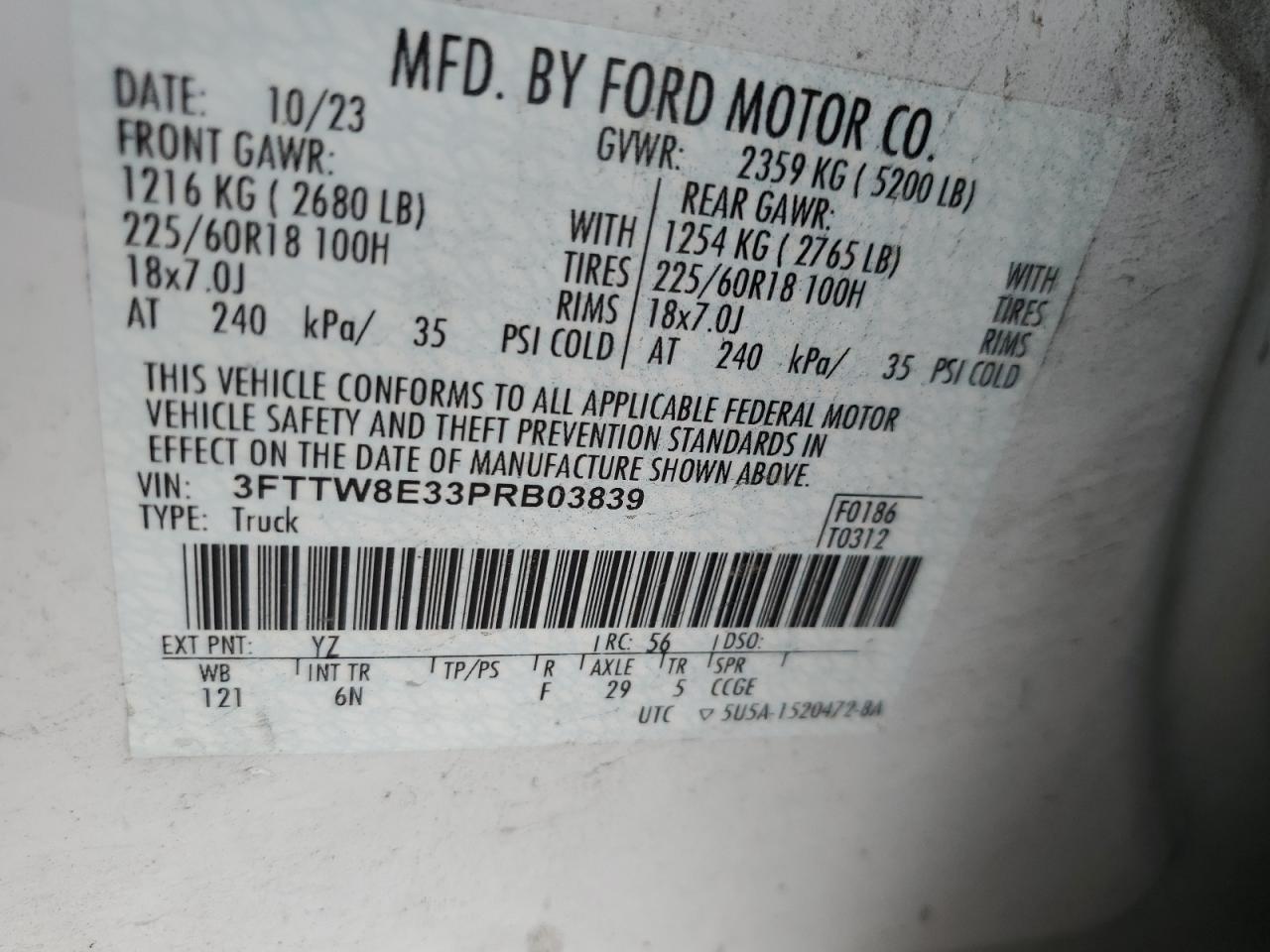 2023 Ford Maverick Xl VIN: 3FTTW8E33PRB03839 Lot: 71346855