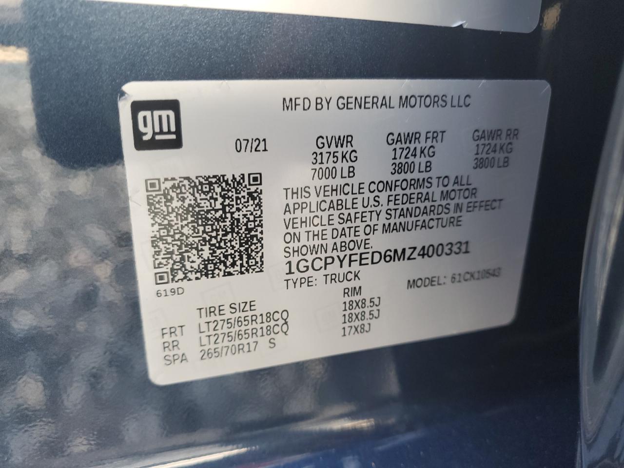 2021 Chevrolet Silverado K1500 Lt Trail Boss VIN: 1GCPYFED6MZ400331 Lot: 81111715