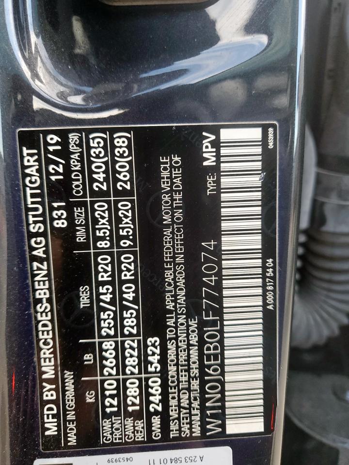 2020 Mercedes-Benz Glc Coupe 43 4Matic Amg VIN: W1N0J6EB0LF774074 Lot: 82087005