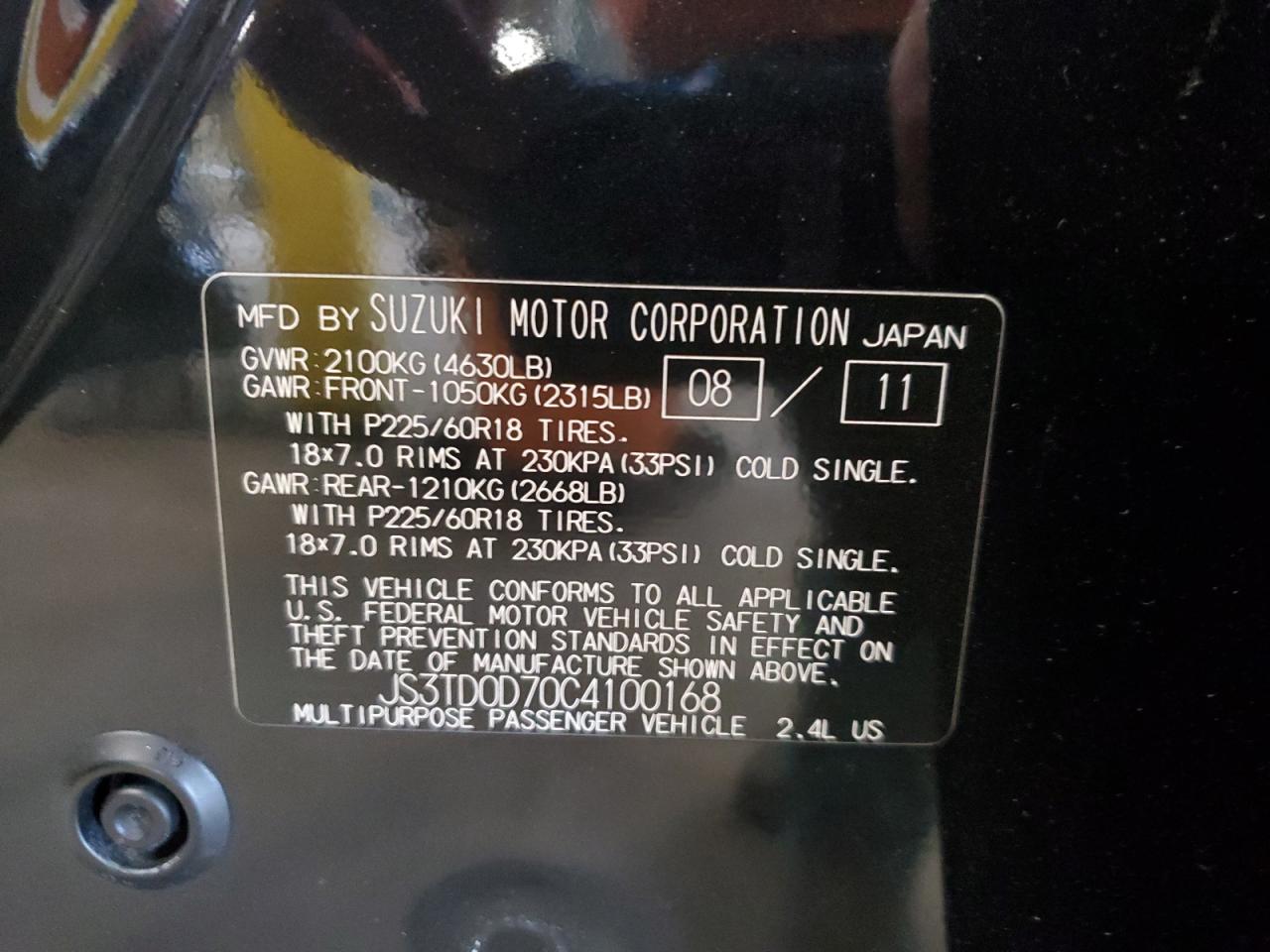 2012 Suzuki Grand Vitara Jlx VIN: JS3TD0D70C4100168 Lot: 71910215