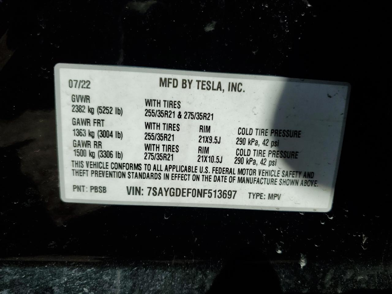 2022 Tesla Model Y VIN: 7SAYGDEF0NF513697 Lot: 84219295