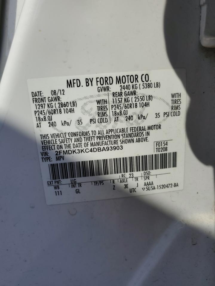 2013 Ford Edge Limited VIN: 2FMDK3KC4DBA93903 Lot: 80535355