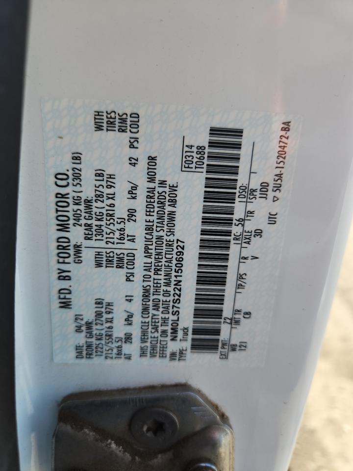 2022 Ford Transit Connect Xl VIN: NM0LS7S22N1506927 Lot: 71664805