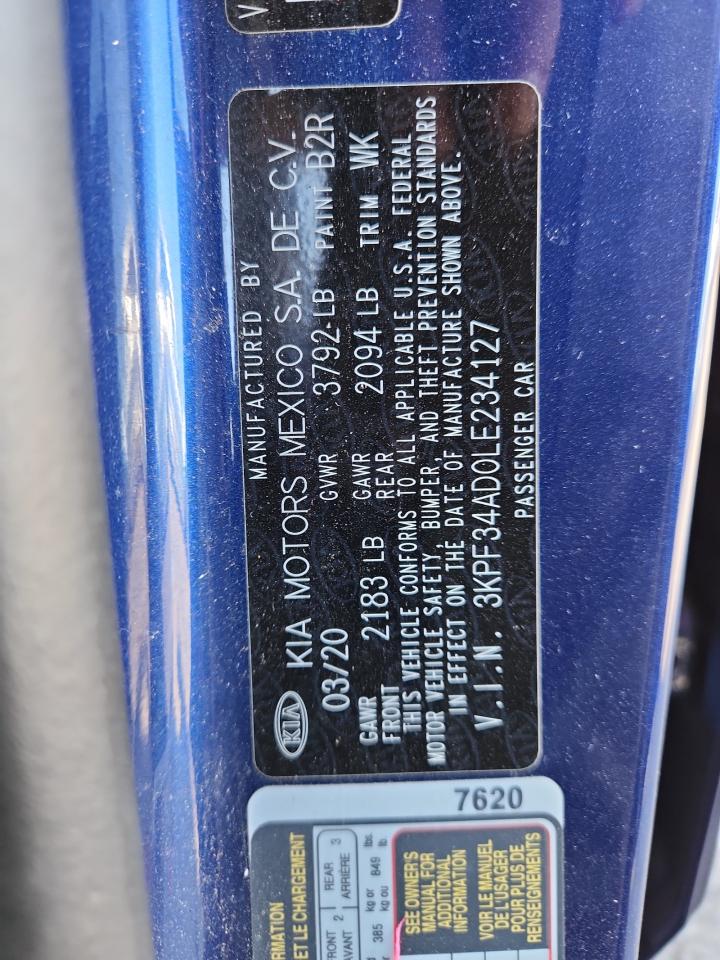 2020 Kia Forte Gt Line VIN: 3KPF34AD0LE234127 Lot: 80108615