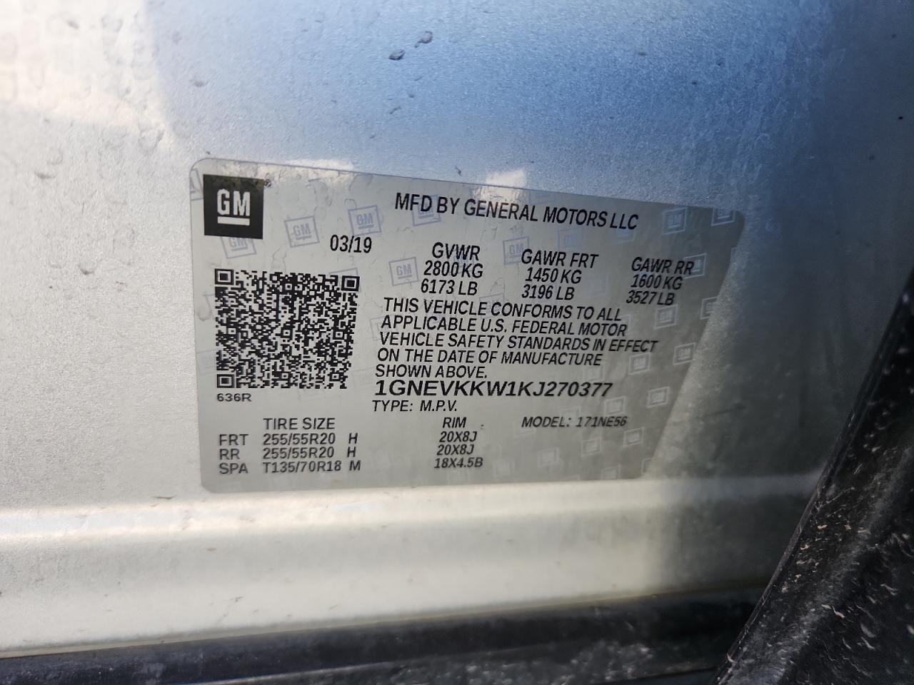 2019 Chevrolet Traverse Premier VIN: 1GNEVKKW1KJ270377 Lot: 81073945