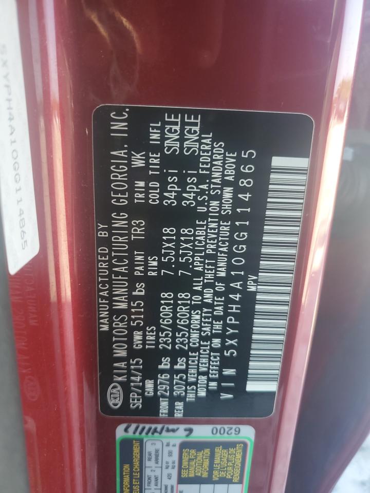 2016 Kia Sorento Ex VIN: 5XYPH4A10GG114865 Lot: 81490245