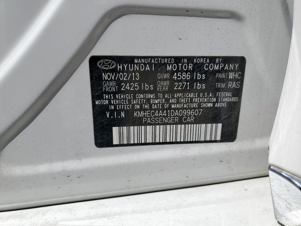 2013 Hyundai Sonata Hybrid VIN: KMHEC4A41DA099607 Lot: 71131445