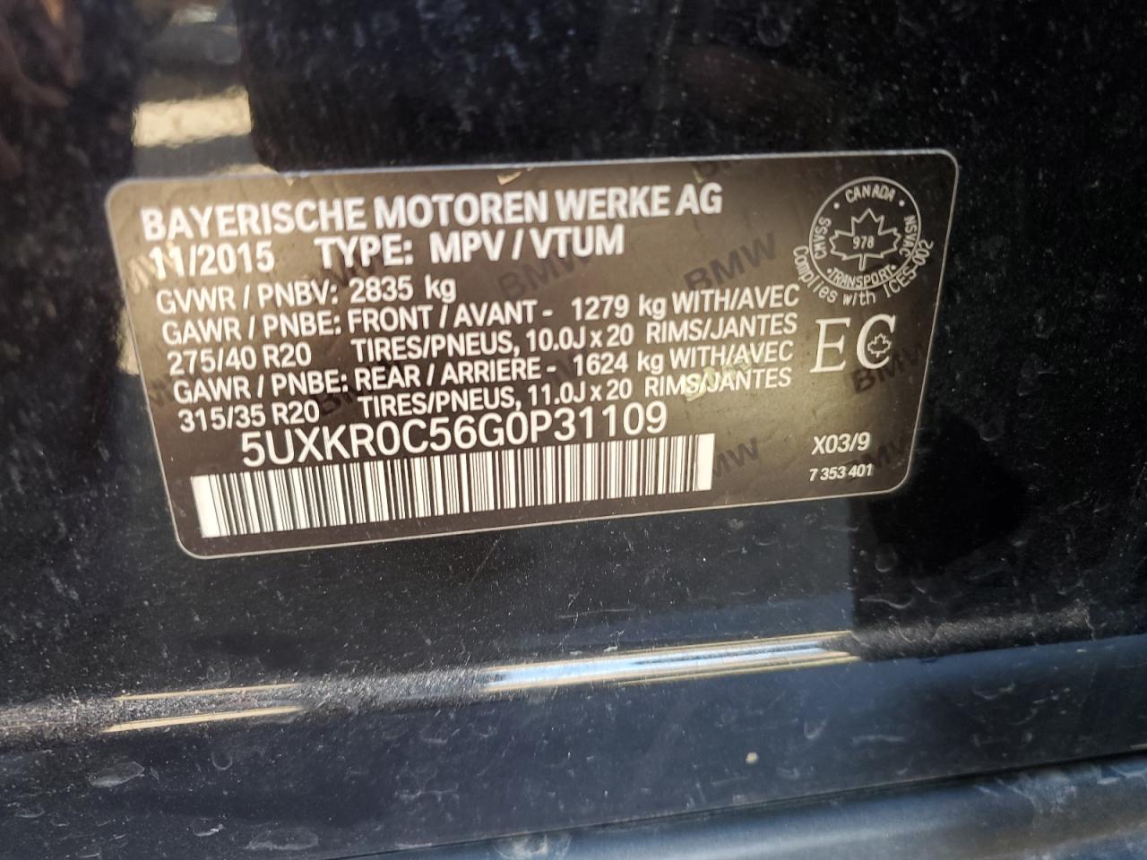 2016 BMW X5 xDrive35I VIN: 5UXKR0C56G0P31109 Lot: 81442165