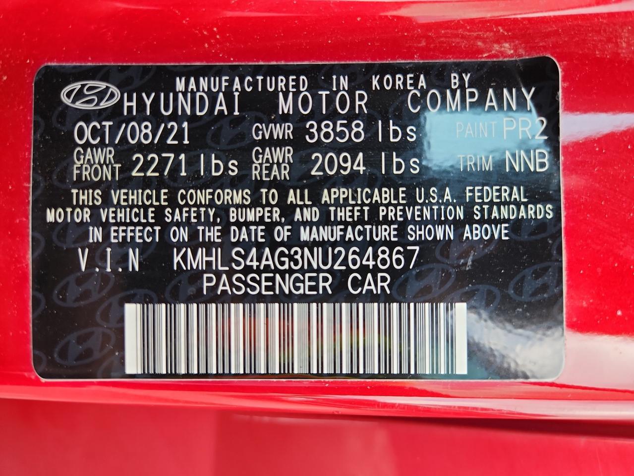 2022 Hyundai Elantra Sel VIN: KMHLS4AG3NU264867 Lot: 71748925
