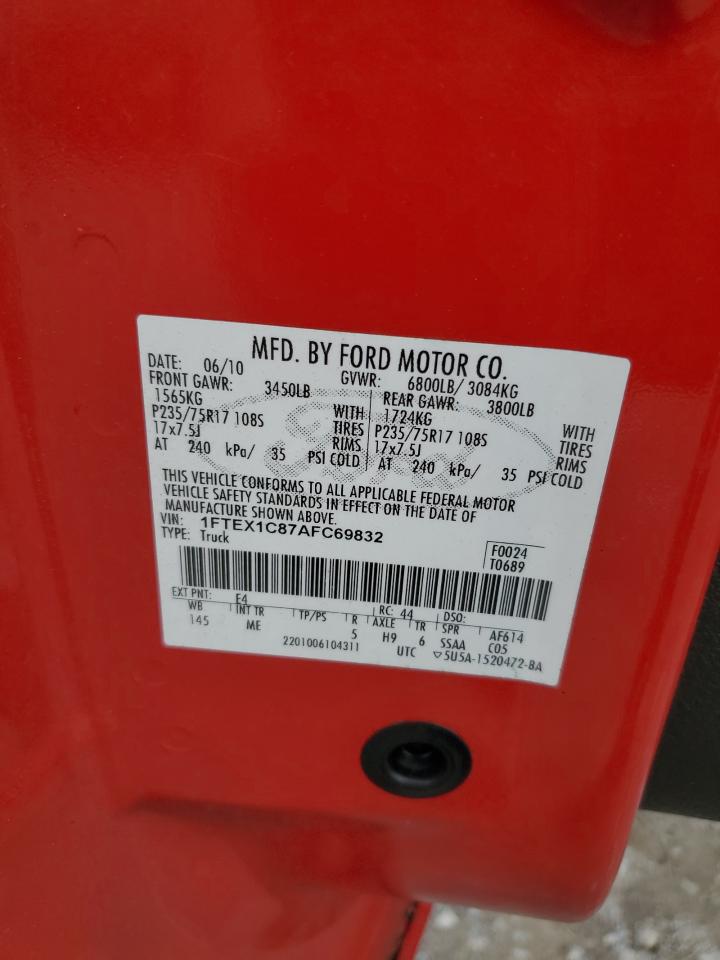 2010 Ford F150 Super Cab VIN: 1FTEX1C87AFC69832 Lot: 81274675