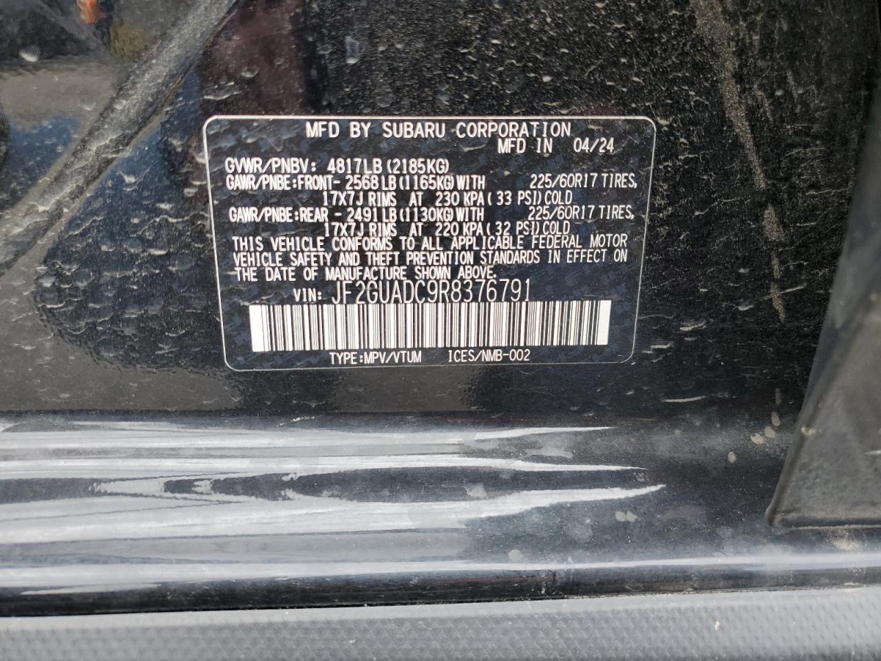 2024 Subaru Crosstrek Premium VIN: JF2GUADC9R8376791 Lot: 82175215