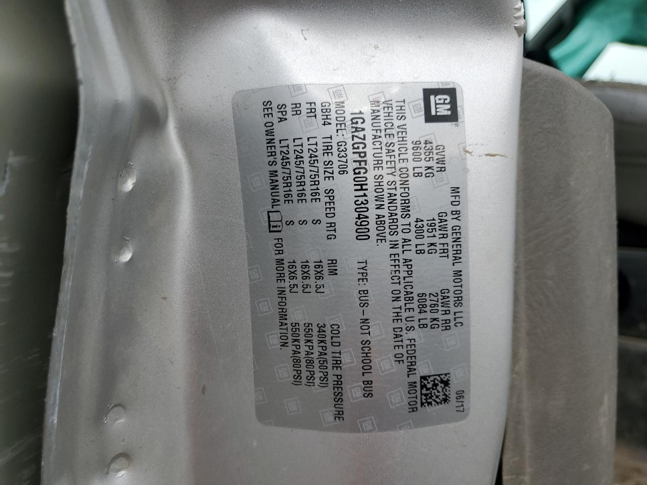 2017 Chevrolet Express G3500 Lt VIN: 1GAZGPFG0H1304900 Lot: 81742395