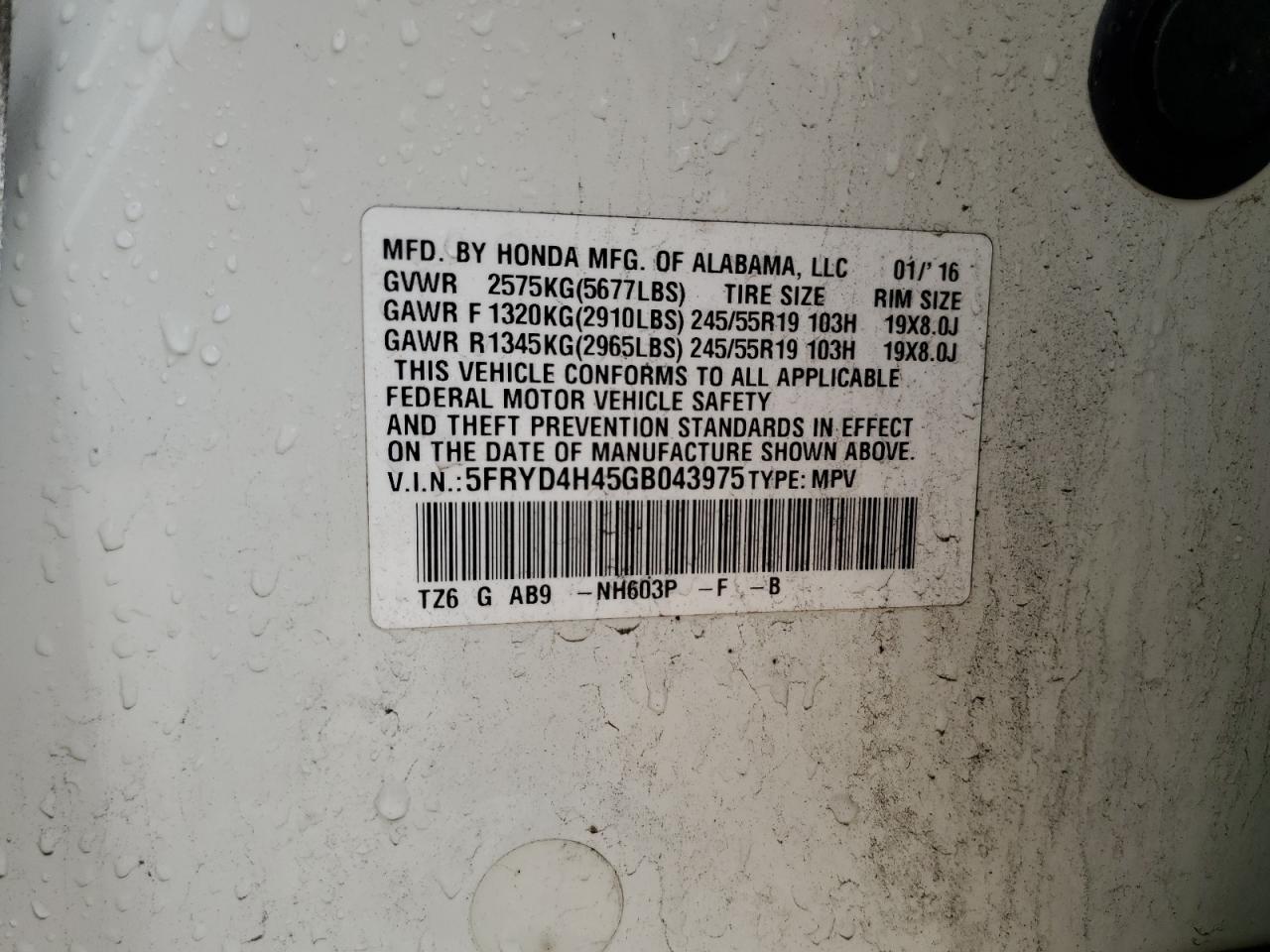 2016 Acura Mdx Technology VIN: 5FRYD4H45GB043975 Lot: 83977685