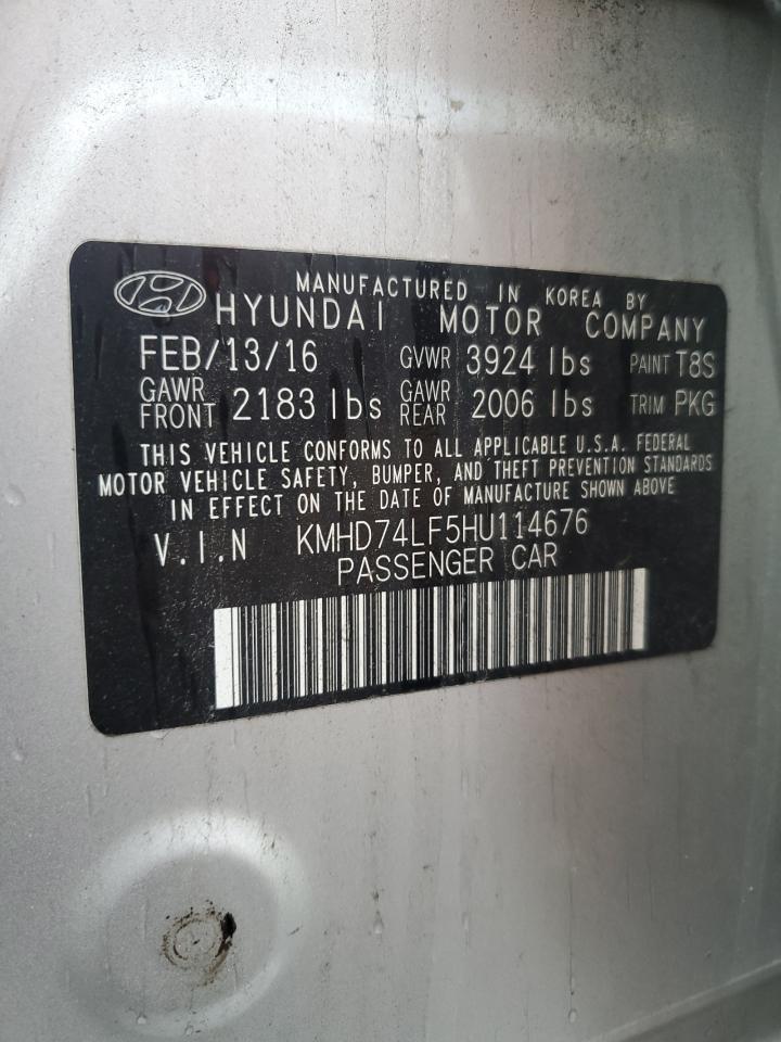 2017 Hyundai Elantra Se VIN: KMHD74LF5HU114676 Lot: 71430805