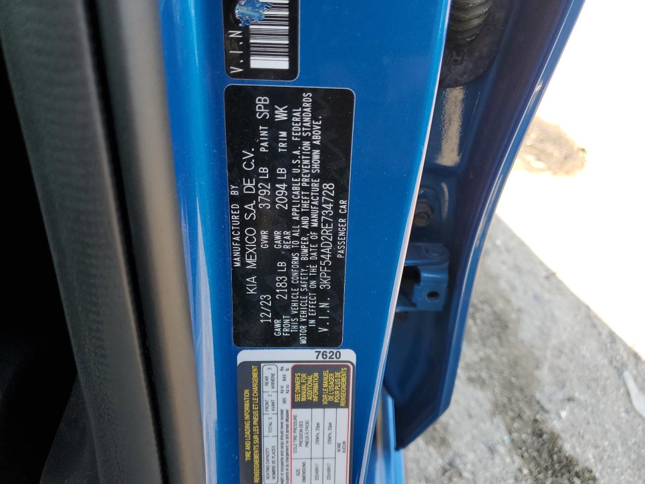 2024 Kia Forte Gt Line VIN: 3KPF54AD2RE734728 Lot: 72099675