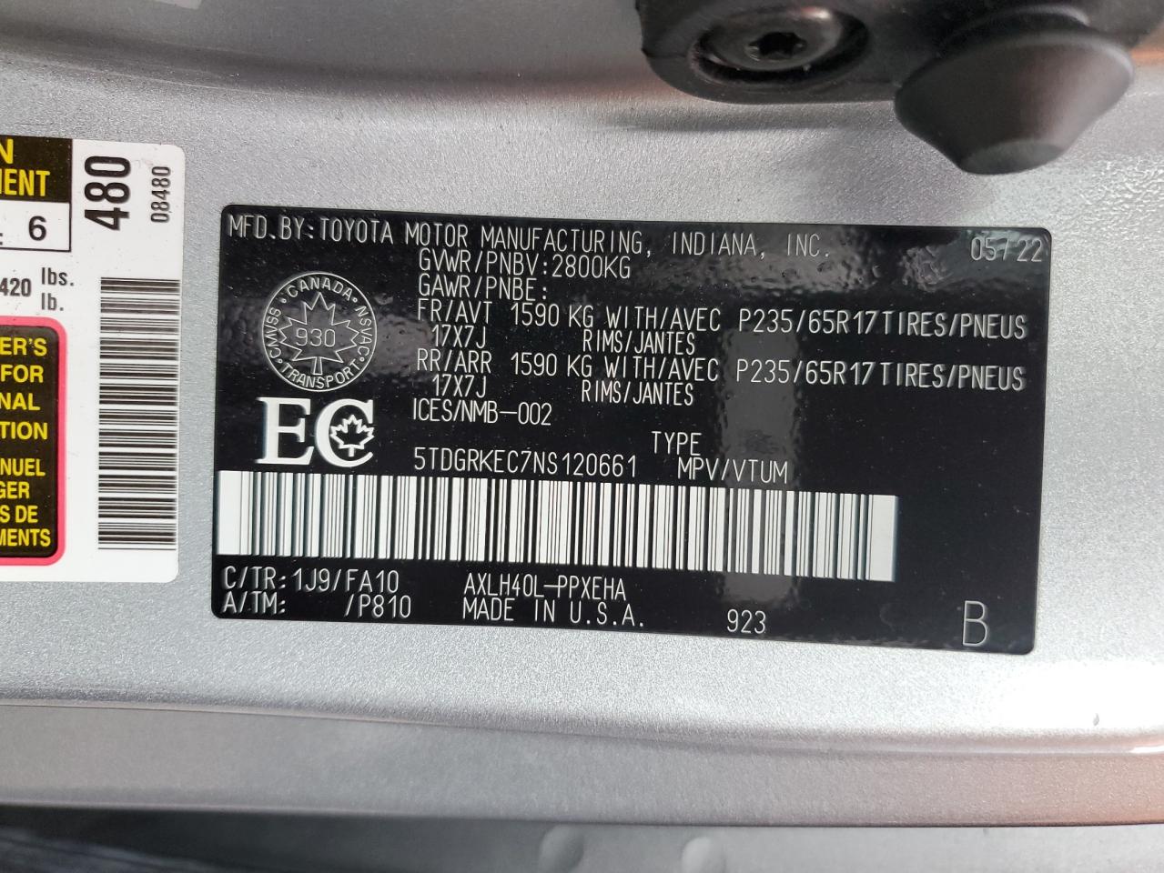 2022 Toyota Sienna Le VIN: 5TDGRKEC7NS120661 Lot: 83801075