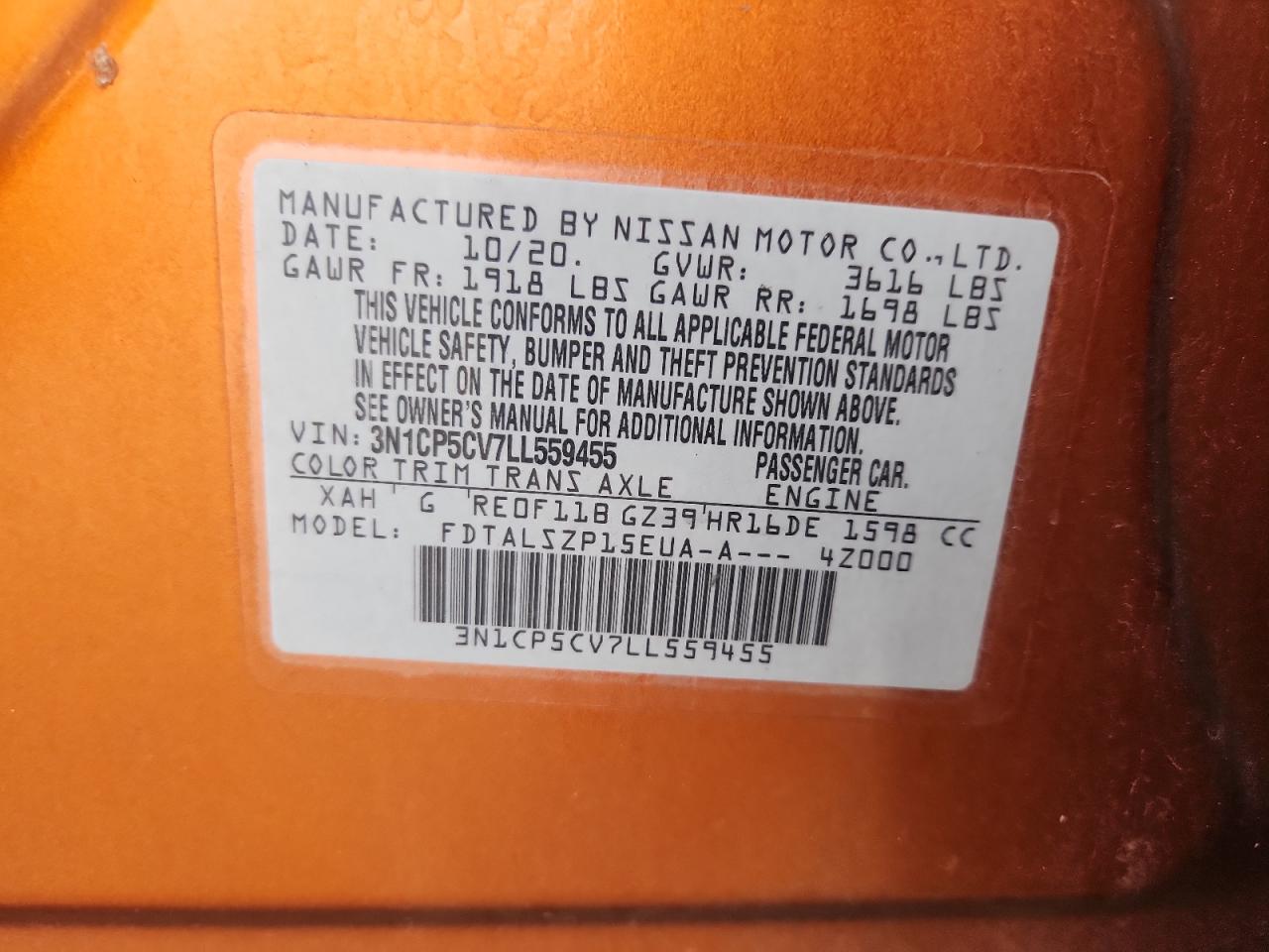 2020 Nissan Kicks Sv VIN: 3N1CP5CV7LL559455 Lot: 81709785