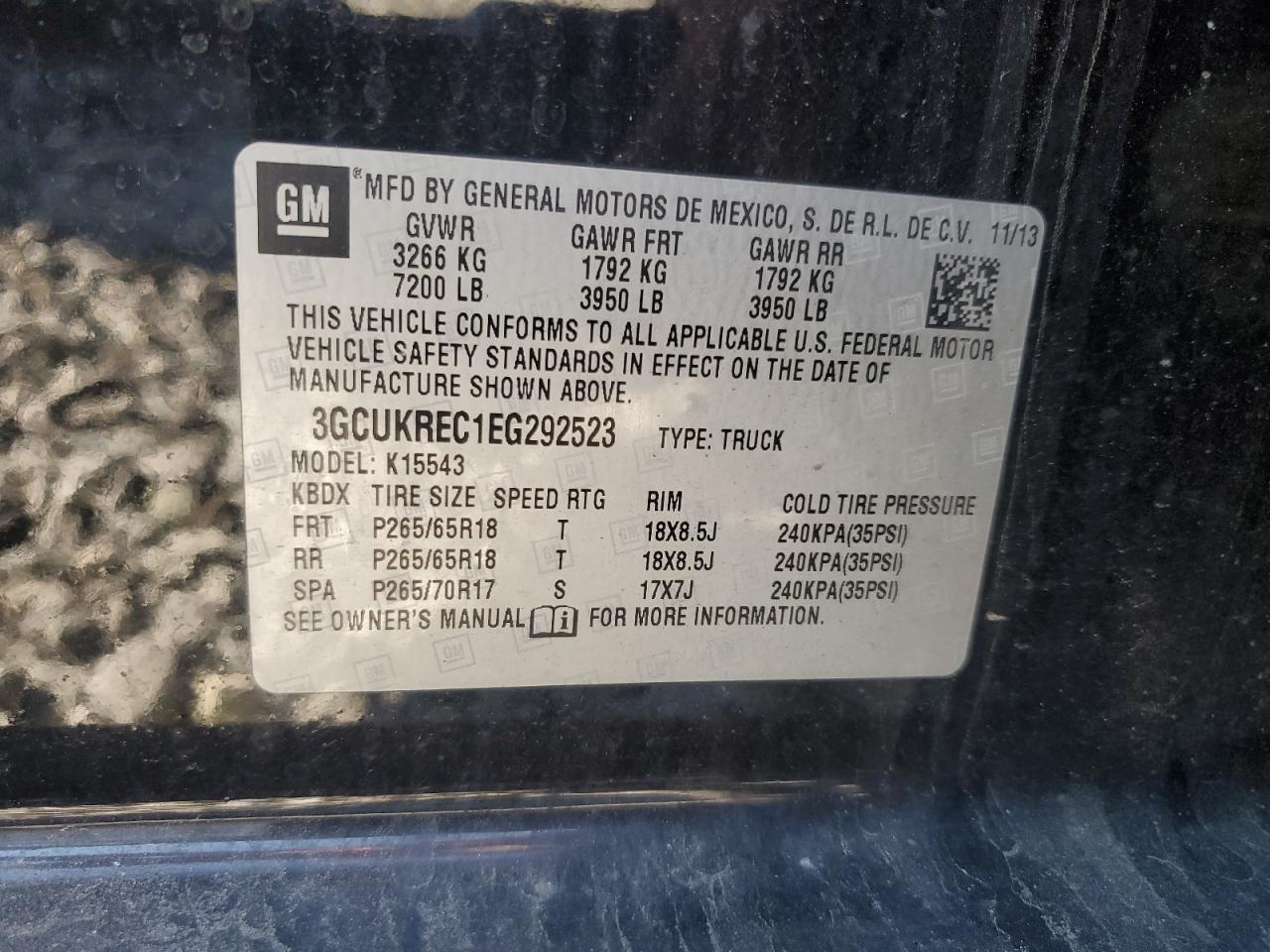 2014 Chevrolet Silverado K1500 Lt VIN: 3GCUKREC1EG292523 Lot: 70980295