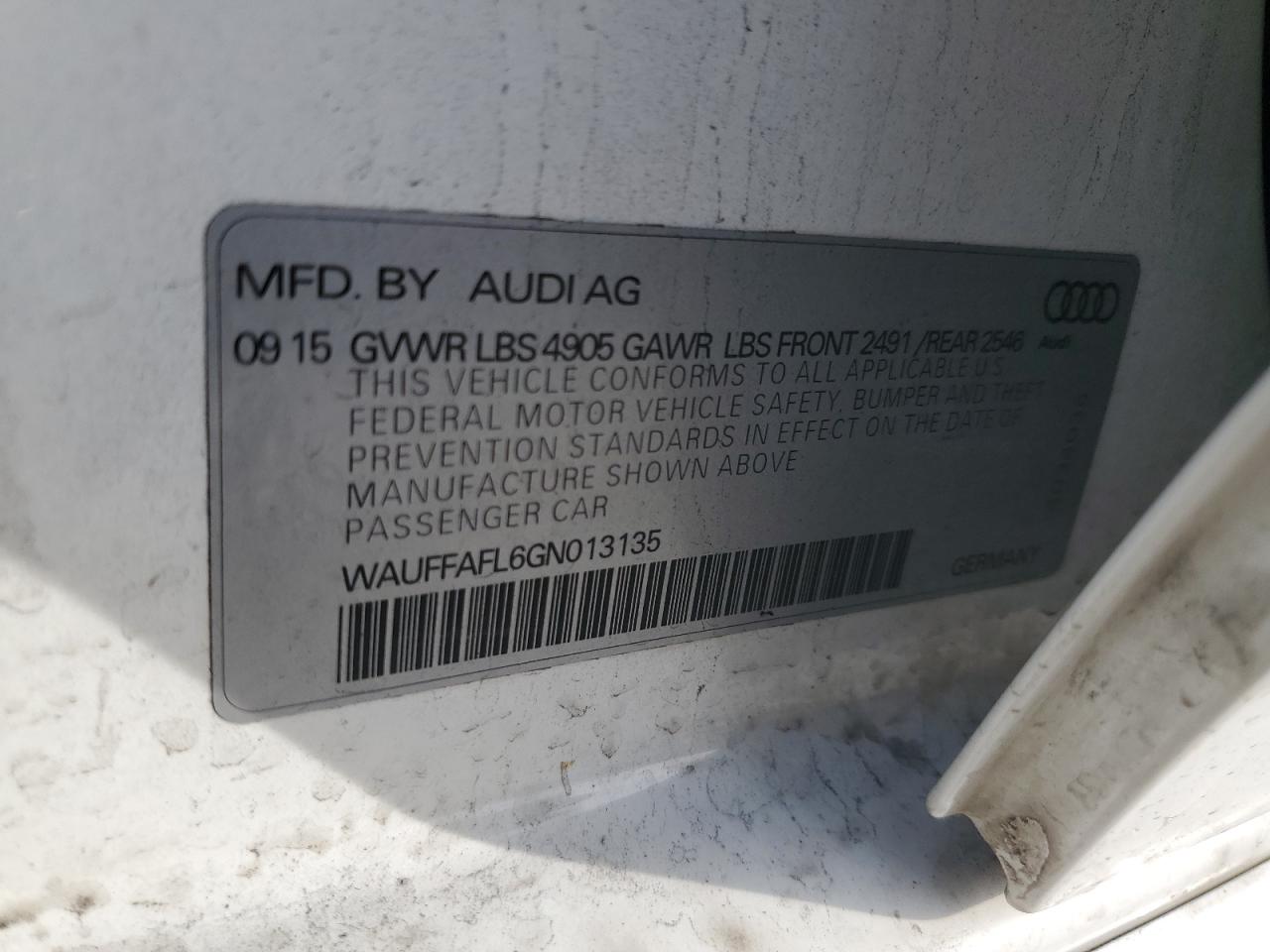2016 Audi A4 Premium Plus S-Line VIN: WAUFFAFL6GN013135 Lot: 84242065