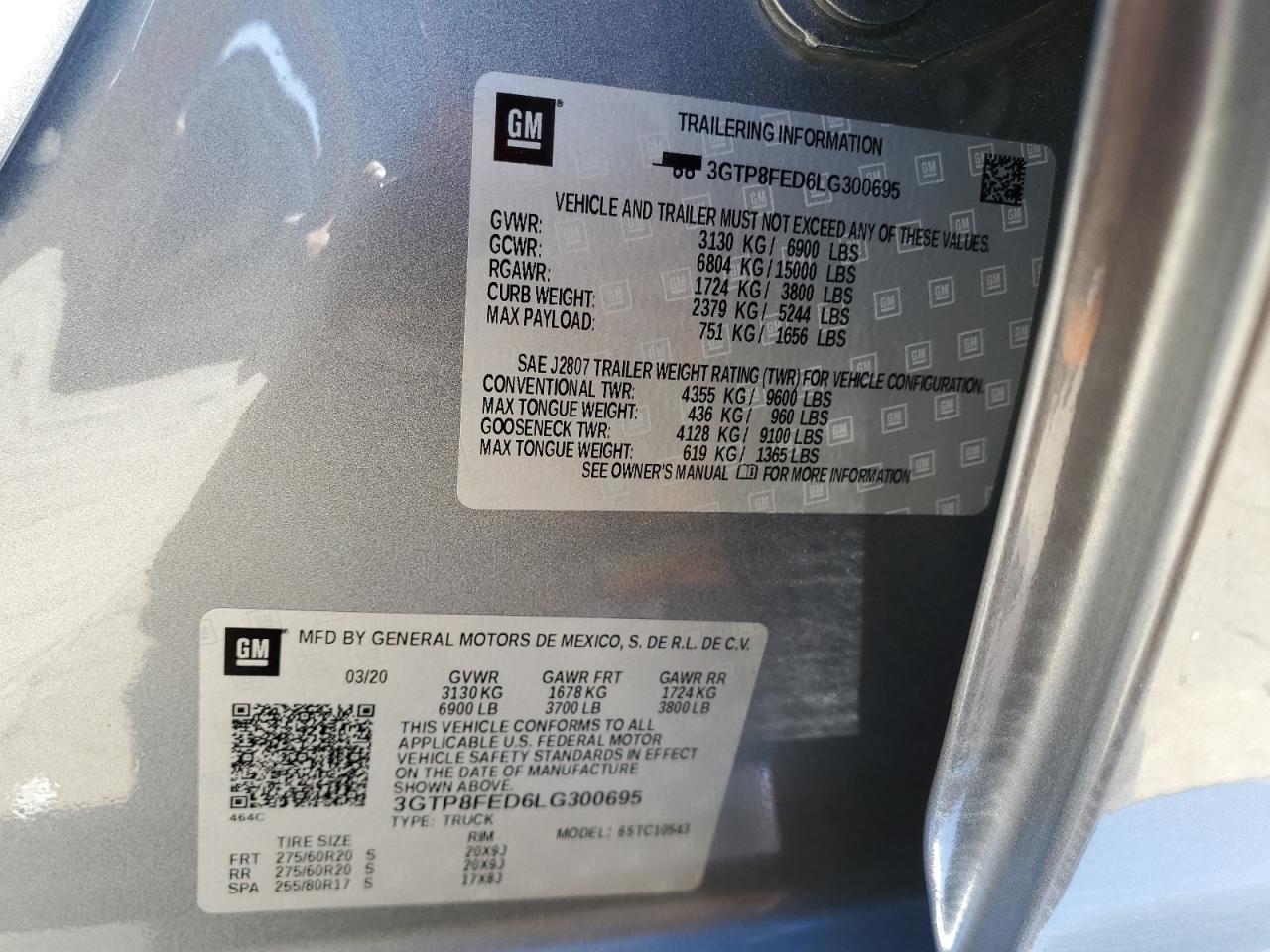 2020 GMC Sierra C1500 Denali VIN: 3GTP8FED6LG300695 Lot: 80742095