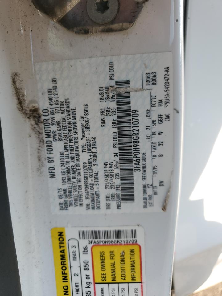 2016 Ford Fusion Se VIN: 3FA6P0H98GR210709 Lot: 70887735