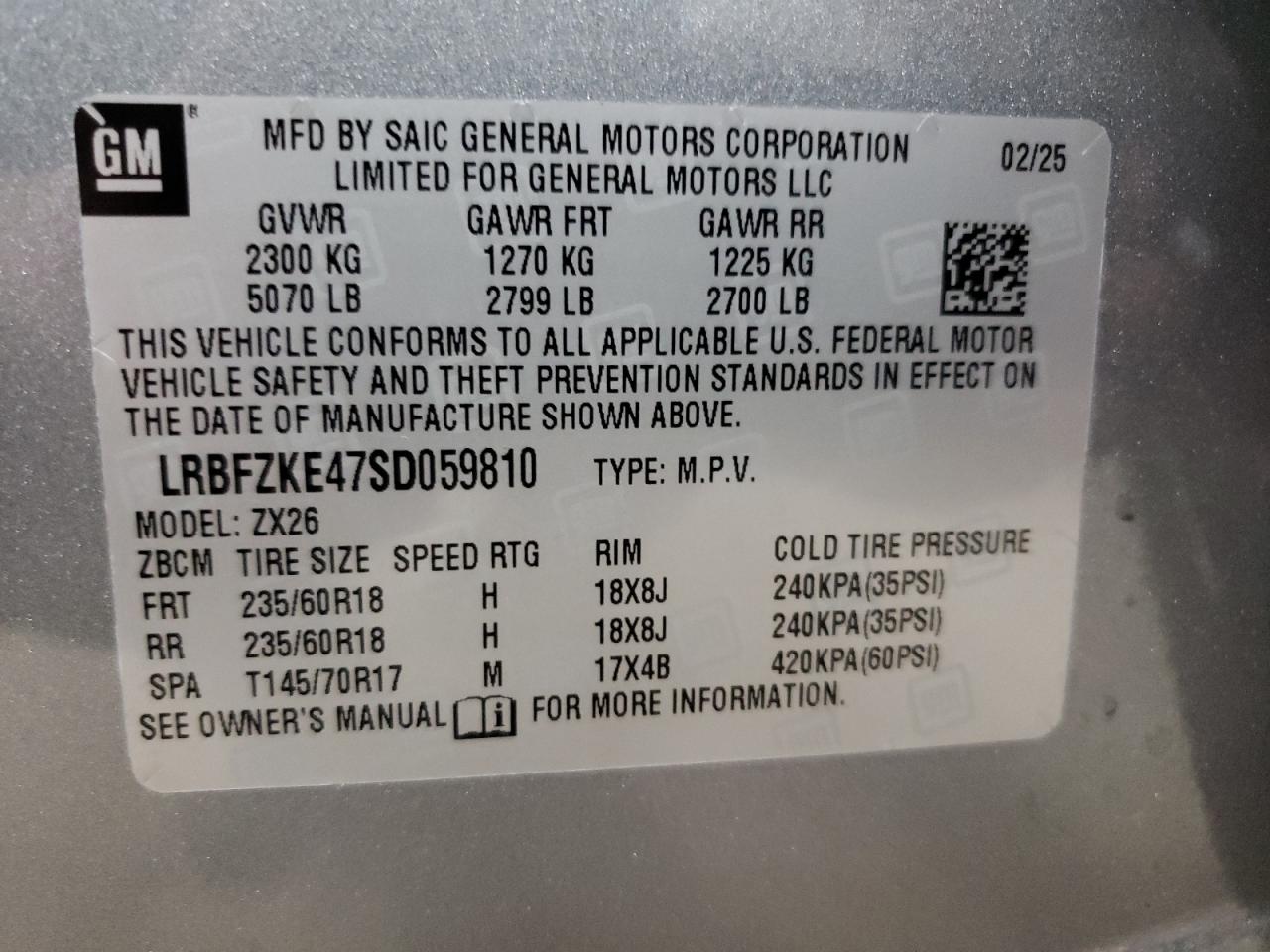 2025 Buick Envision Preferred VIN: LRBFZKE47SD059810 Lot: 83977365