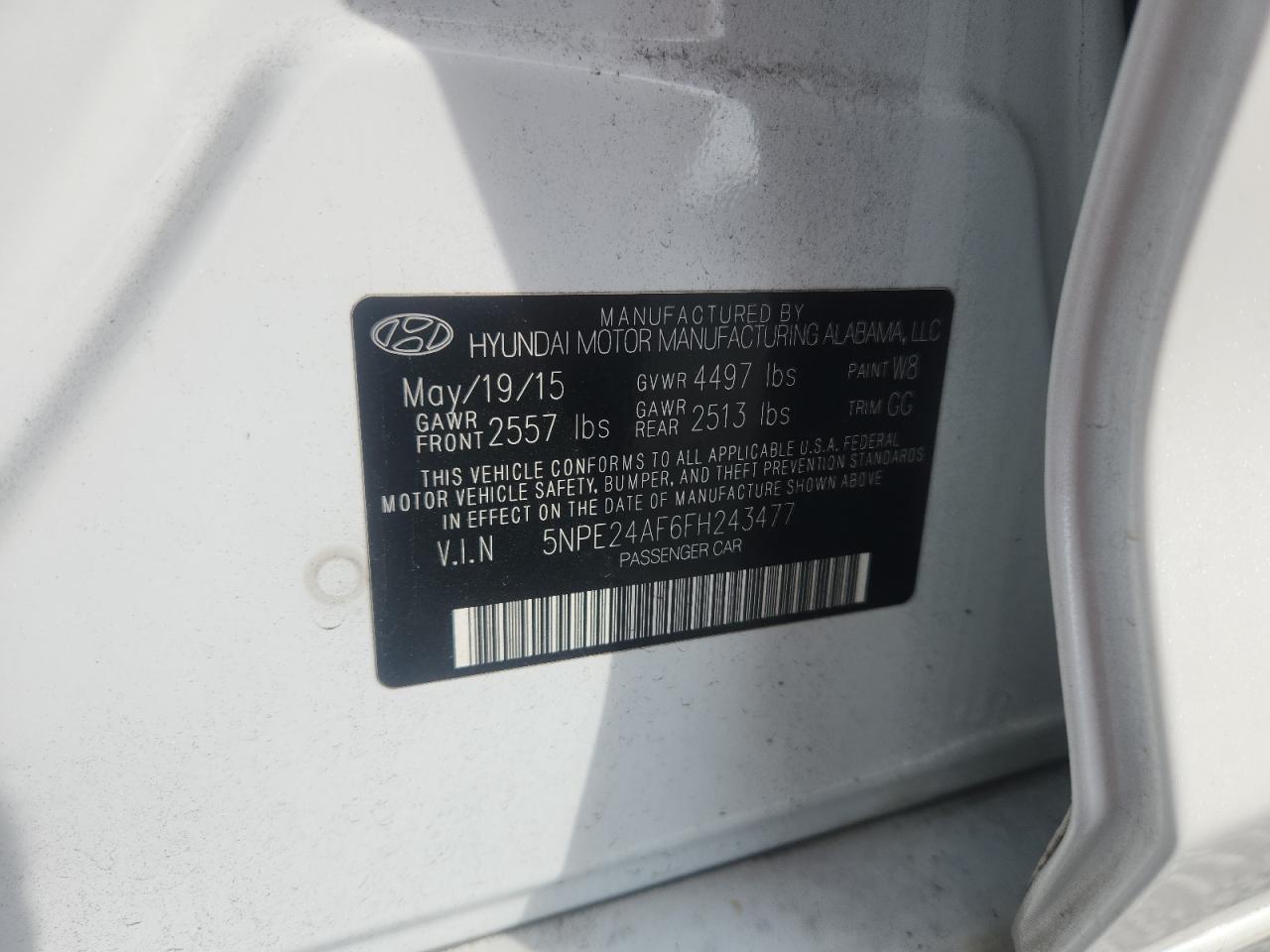 2015 Hyundai Sonata Se VIN: 5NPE24AF6FH243477 Lot: 84221335